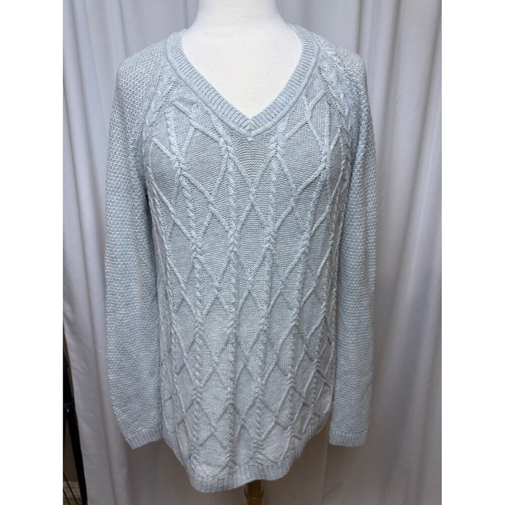 Sonoma Goods for Life Light Gray V-Neck Sweater, Medium